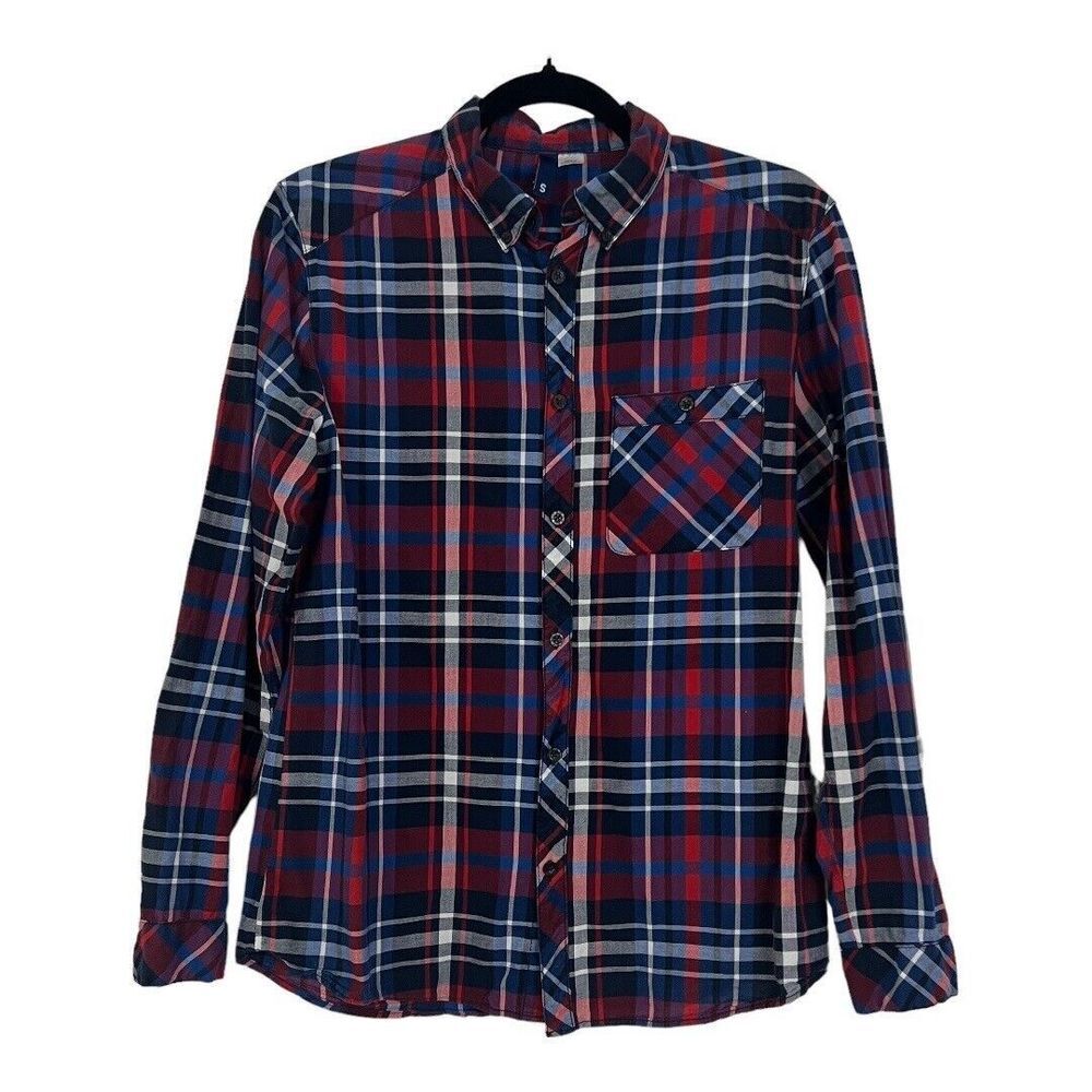 H&M Mens Size Small Red Blue Plaid Button Down Shirt